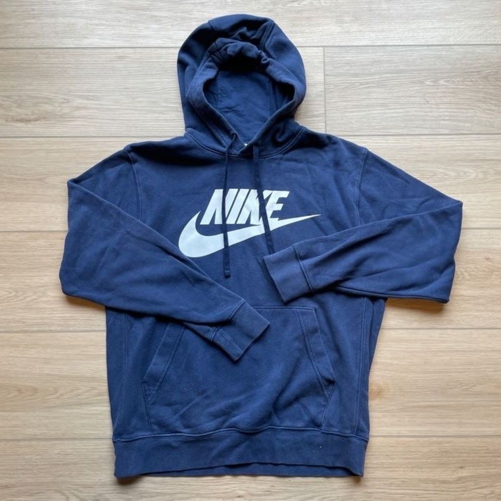 Nike Sportswear Mens Navy Blue Futura Logo Fleece Hoodie Small Pullover